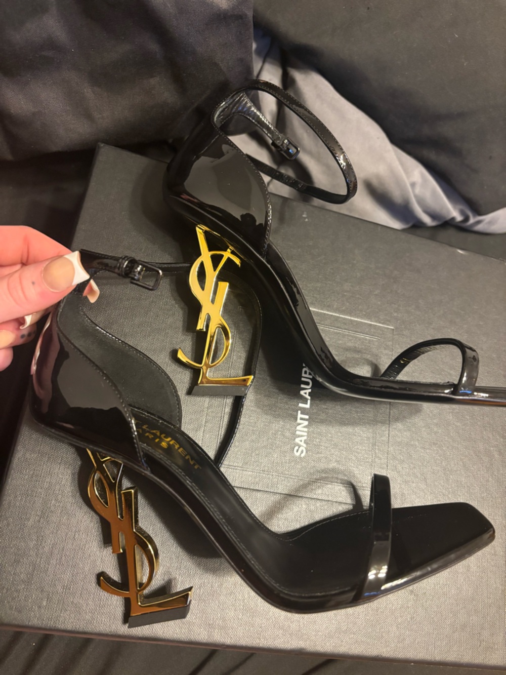 Saint Laurent Black Opyum 110 Heel with Gold YSL